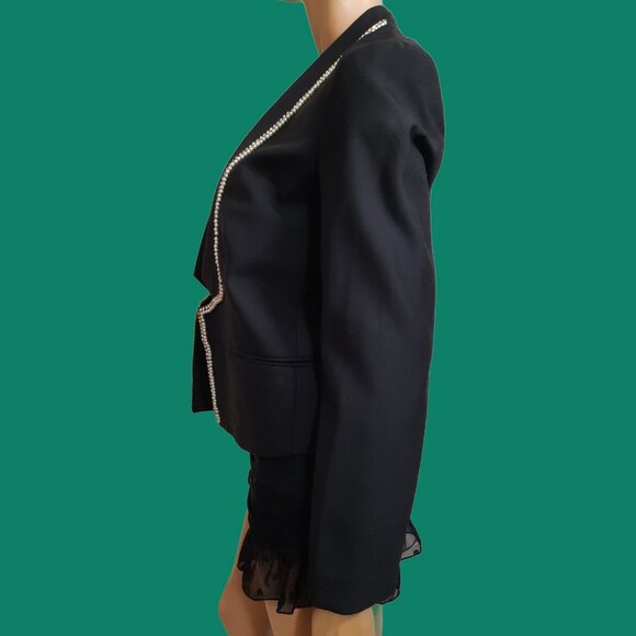 Sass & Bide Rhinestone Faux Pearl Embellished Blazer Black Wool Blend 38 Size S - Picture 5 of 7